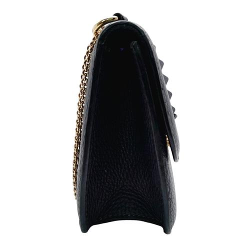 94 - A Valentino Dark Blue Leather Crossbody Bag. Textured exterior with Pyramid stud decoration and gold... 