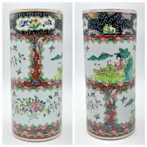 984 - A Large Antique Chinese Famille Rose Vase. Vibrant enamel colours depicting a female playing an inst... 