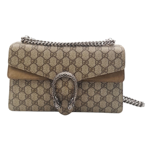 99 - A Gucci Dionysus Shoulder Bag. Monogram textile exterior with silver tone hardware. Open and zipped ... 