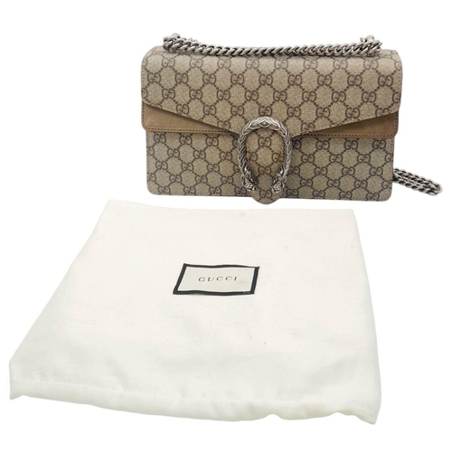 99 - A Gucci Dionysus Shoulder Bag. Monogram textile exterior with silver tone hardware. Open and zipped ... 