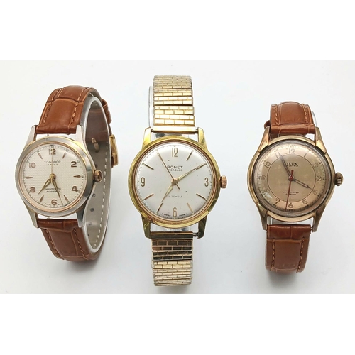 1406 - A Parcel of Three Vintage Swiss Made Mechanical Wind Watches. All Working Order. Comprising; 1) Tuno... 