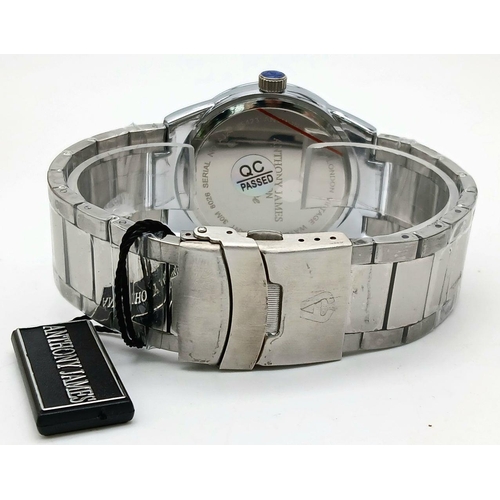 1448 - An Quartz Stainless Steel Watch by Anthony James, London. 40mm Case. Complete with Tag, Papers and B... 