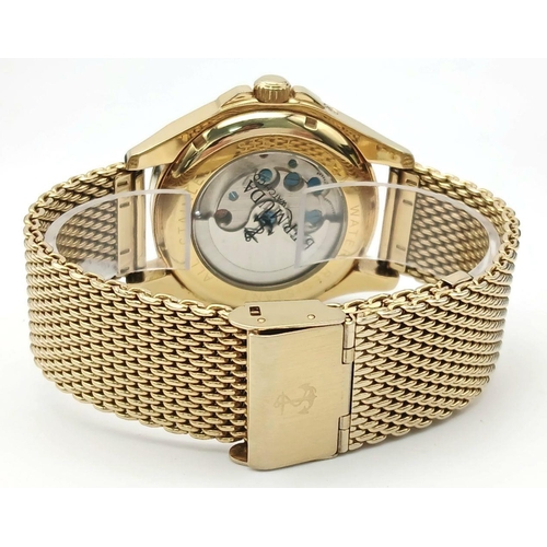 1238 - An Men’s Gold Tone, Open Heart, Skeleton Back Automatic Watch by The Bermuda Watch Company. Full Wor... 