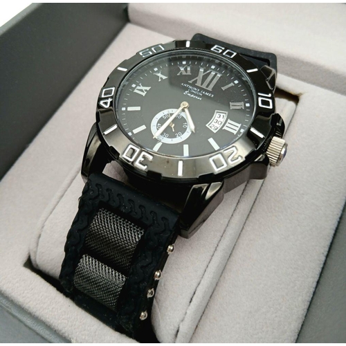 1287 - An Quartz Sports Watch by Anthony James, London. 45mm Case. Complete with Tag, Papers and Box. Worki... 