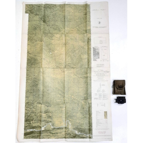 633 - A Vietnam War Era 1965 Dated Jungle Map & 1960 Compass & Pouch. Maker Waltham.