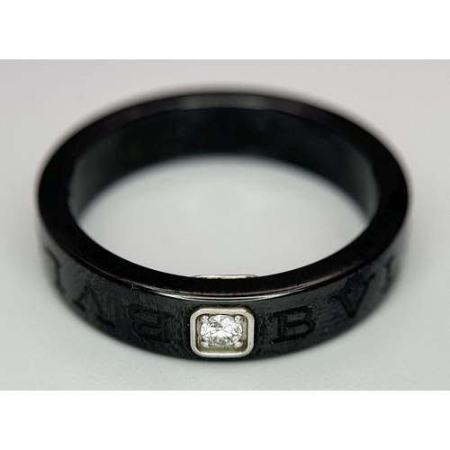 778 - A Designer Bulgari, Black Ceramic and Diamond Ring. Size S.
018940.