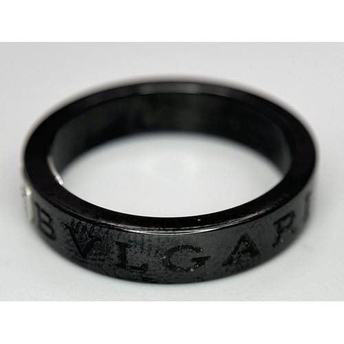 778 - A Designer Bulgari, Black Ceramic and Diamond Ring. Size S.
018940.