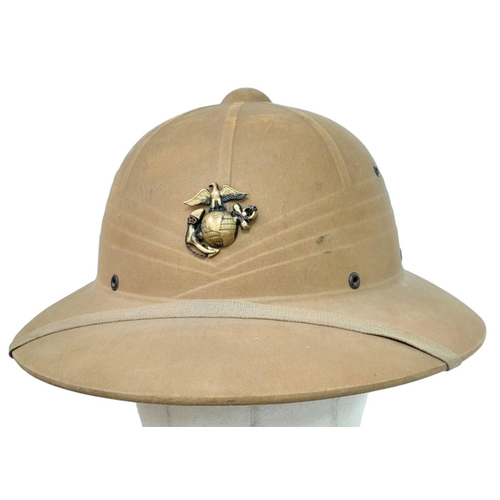 591 - A 1943/44 Dated USMC Hawley Fibre Tropical Helmet.