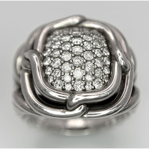 771 - A Designer David Yurman 925 Silver and Diamond Ring. Futuristic twisted metal meets a window of pave... 