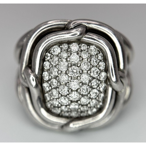 771 - A Designer David Yurman 925 Silver and Diamond Ring. Futuristic twisted metal meets a window of pave... 