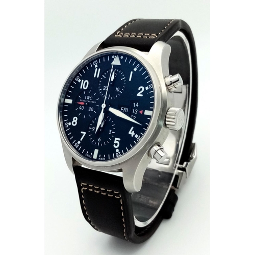 540 - An IWC Flieger Chronograph Gents Automatic Watch. Original brown leather strap and clasp. Stainless ... 