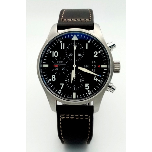 540 - An IWC Flieger Chronograph Gents Automatic Watch. Original brown leather strap and clasp. Stainless ... 