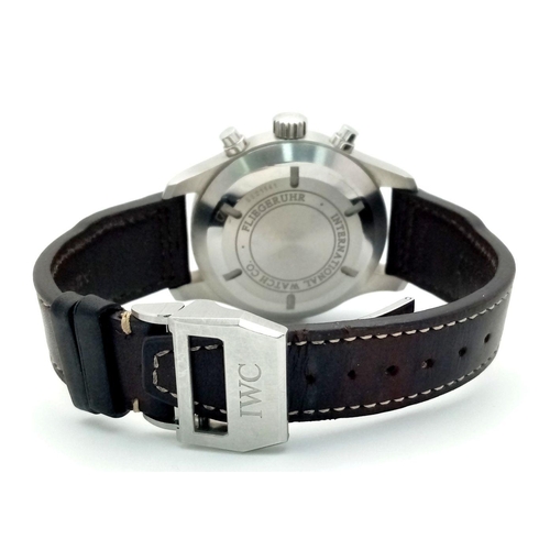 540 - An IWC Flieger Chronograph Gents Automatic Watch. Original brown leather strap and clasp. Stainless ... 