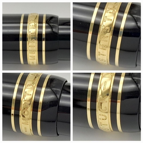 904 - A Classic Montblanc Ballpoint Pen. Black lacquer and gilded decoration. Writes well. 15cm. ref: 0169... 