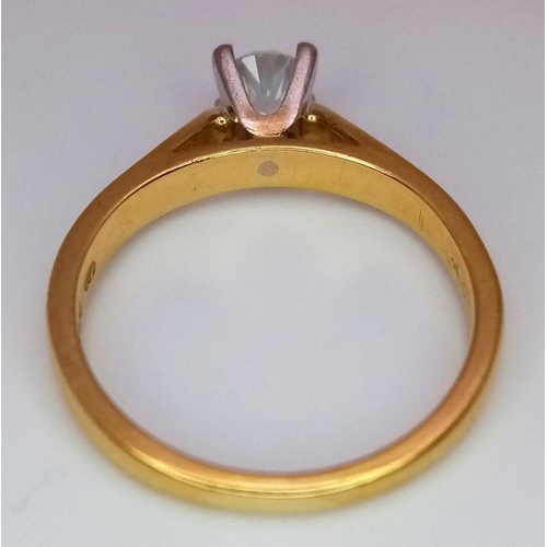 897 - An 18K Yellow Gold Diamond Solitaire Ring. 0.40ct brilliant round cut diamond. Size L. 3.34g total w... 