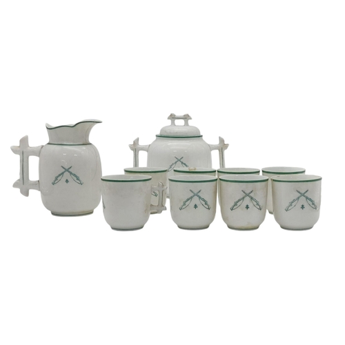 913 - A Circa 1880-1920 Defuisseaux Baudour-Belgium Porceline Tea Set with crossed rifles over the cross o... 