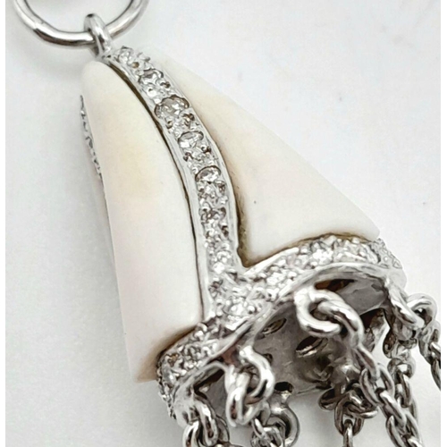 981 - A Vintage 18K White Gold, Diamond, and White Enamel Hanging Charm Pendant. Includes duck, bear, turt... 