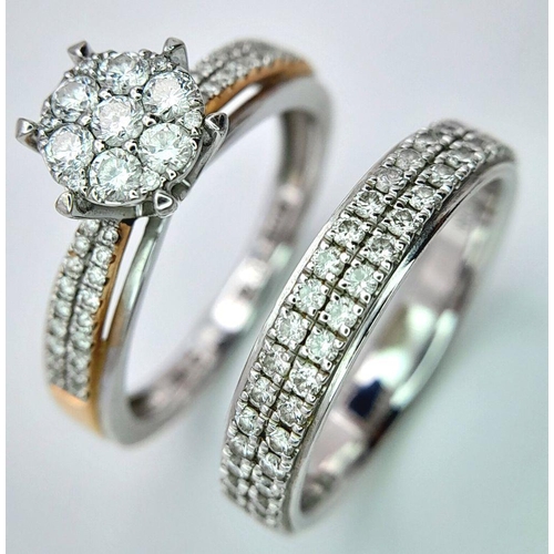 687 - Two Different Style 18K White Gold and Diamond Rings. A two row diamond half eternity ring - size L ... 