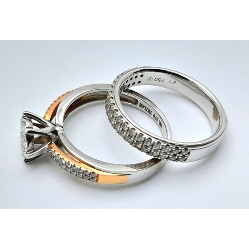 687 - Two Different Style 18K White Gold and Diamond Rings. A two row diamond half eternity ring - size L ... 