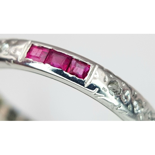 1120 - A 16K WHITE GOLD ( TESTED ) VINTAGE DIAMOND AND RUBY FULL SET BAND RING 2.4G SIZE M. SC3029