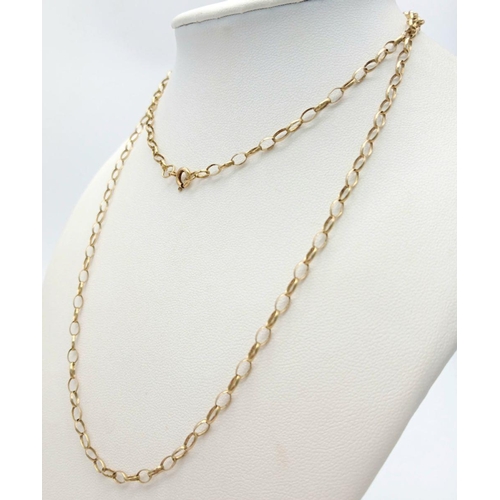 1170 - A 9k yellow gold belcher necklace, total length 73cm, weight 5.5 grams.