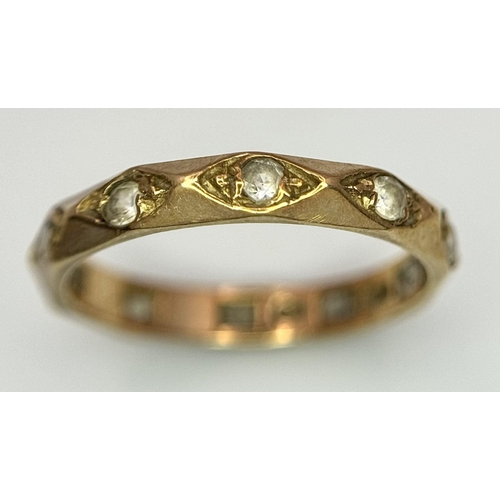 1379 - A Vintage 9K Yellow Gold White Stone Band Ring. Size L. 1.6g