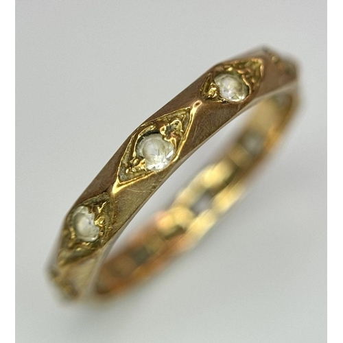 1379 - A Vintage 9K Yellow Gold White Stone Band Ring. Size L. 1.6g