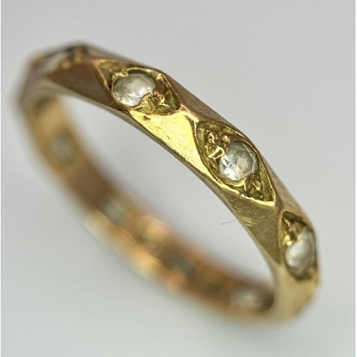 1379 - A Vintage 9K Yellow Gold White Stone Band Ring. Size L. 1.6g