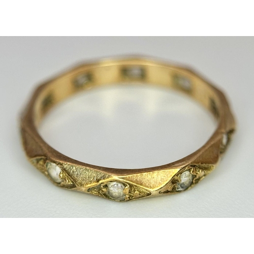 1379 - A Vintage 9K Yellow Gold White Stone Band Ring. Size L. 1.6g