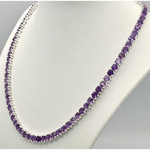 1163 - An Amethyst Gemstone Tennis Necklace set in 925 Silver. 45cm. CD-1488.