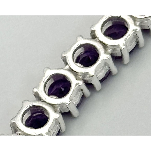 1163 - An Amethyst Gemstone Tennis Necklace set in 925 Silver. 45cm. CD-1488.