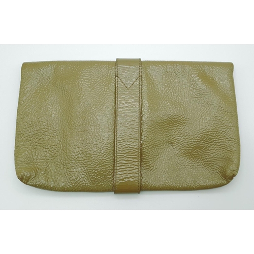 995 - A Mulberry Harriet Khaki Leather Clutch Bag. Spongy patent leather exterior with gold-tone hardware,... 