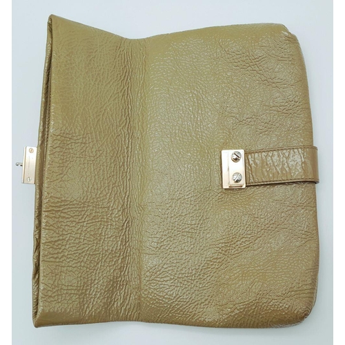 995 - A Mulberry Harriet Khaki Leather Clutch Bag. Spongy patent leather exterior with gold-tone hardware,... 