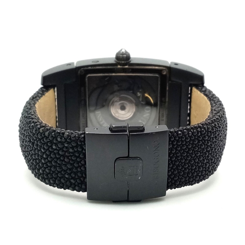 701 - A De Grisogono Automatic Instrumento No. Uno Unisex Dual Time Watch. Fancy black textured leather st... 