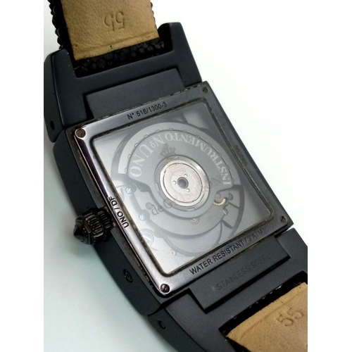 701 - A De Grisogono Automatic Instrumento No. Uno Unisex Dual Time Watch. Fancy black textured leather st... 