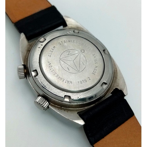 1289 - A Rare Vintage Rodania Datafonic 17 Jewels Gents Alarm Watch. Black leather strap. Stainless steel c... 