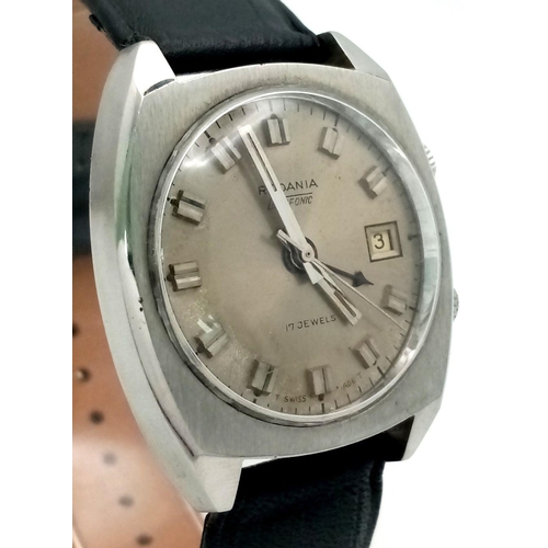 1289 - A Rare Vintage Rodania Datafonic 17 Jewels Gents Alarm Watch. Black leather strap. Stainless steel c... 