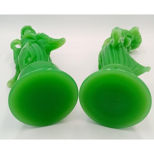 125 - A Pair of Stunning, Vintage, Chinese, Green Jade Coloured Glass Empress and Emperor, Tall Figurines.... 