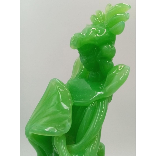 125 - A Pair of Stunning, Vintage, Chinese, Green Jade Coloured Glass Empress and Emperor, Tall Figurines.... 