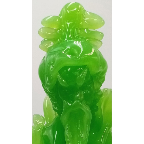 125 - A Pair of Stunning, Vintage, Chinese, Green Jade Coloured Glass Empress and Emperor, Tall Figurines.... 