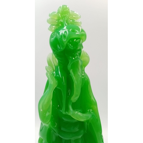 125 - A Pair of Stunning, Vintage, Chinese, Green Jade Coloured Glass Empress and Emperor, Tall Figurines.... 