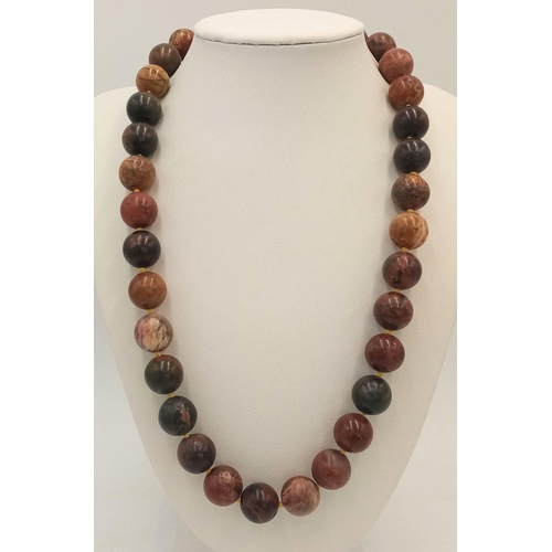 1389 - A Multi-Colour Jasper Beaded Necklace. 14mm beads. 52cm