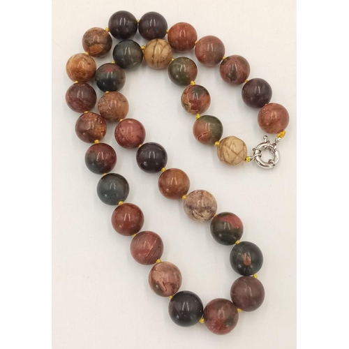 1389 - A Multi-Colour Jasper Beaded Necklace. 14mm beads. 52cm