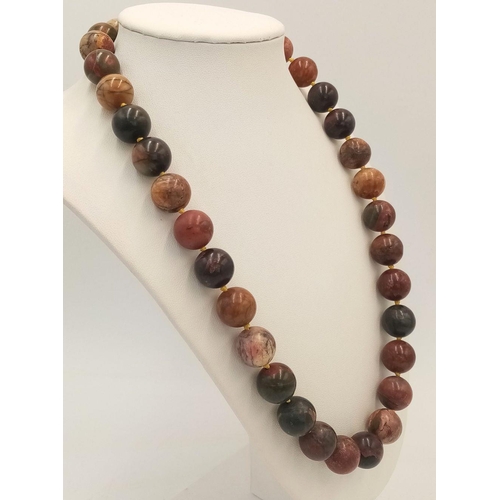 1389 - A Multi-Colour Jasper Beaded Necklace. 14mm beads. 52cm