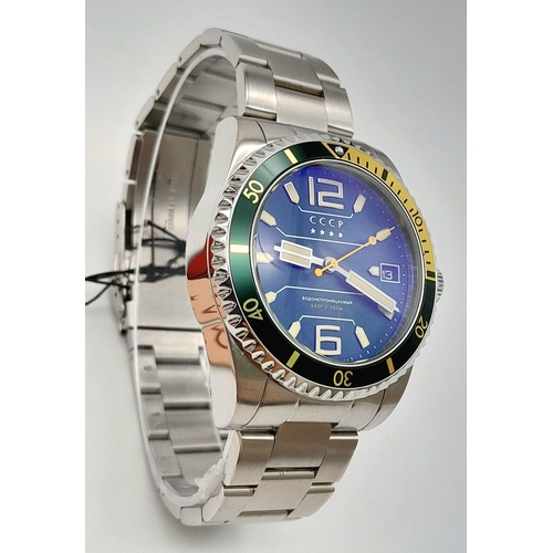 248 - A Men’s CCCP Alfa 200 Divers/Submariners Automatic Watch. Green Dial/Green Gold Bezel. 45mm Includin... 