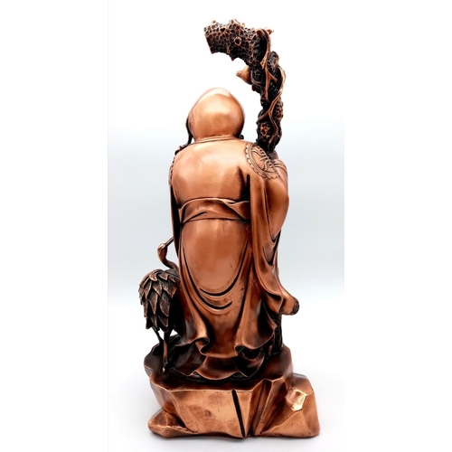 295 - A Large Vintage Mixed Metal (Copper) Figure of a Chinese Immortal with Following Peacock. Expertly c... 