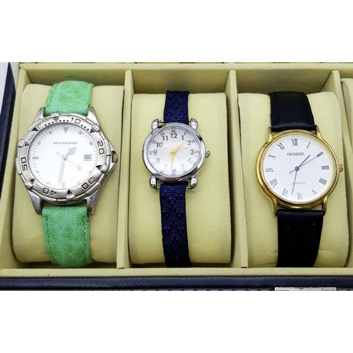 353 - A Watch Display Box with Ten Vintage and Later Men’s and Ladies Watches Comprising; 1) A Seiko 5 Aut... 