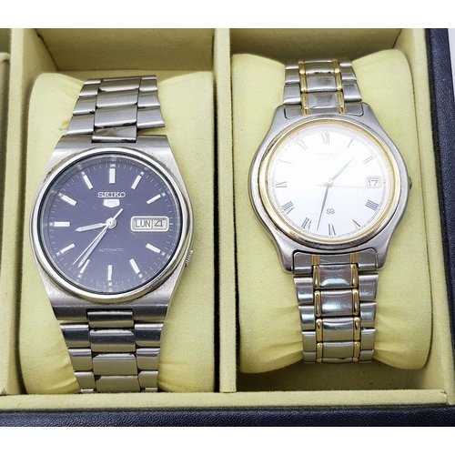 353 - A Watch Display Box with Ten Vintage and Later Men’s and Ladies Watches Comprising; 1) A Seiko 5 Aut... 