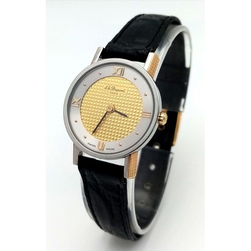 374 - An Elegant Ladies Two Tone Quartz Watch by S.T. Dupont, Paris. Model 199.2.1. This watch has just be... 