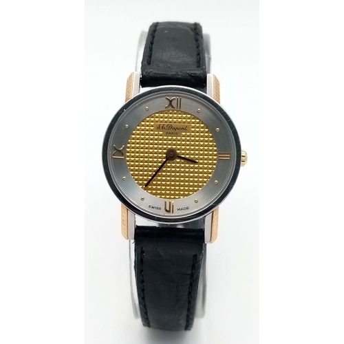 374 - An Elegant Ladies Two Tone Quartz Watch by S.T. Dupont, Paris. Model 199.2.1. This watch has just be... 